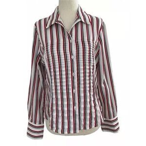 Jones New York Signature Button Up Shirt Women's Small White Striped Career Work
